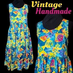 Vintage handmade vibrant beach themed pinafore style dress